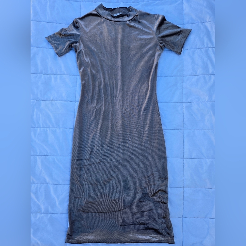 Zara Trafaluc Gray Velvet Dress Midi Size S